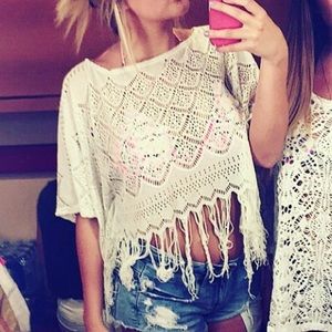 White lace and fringe coverup